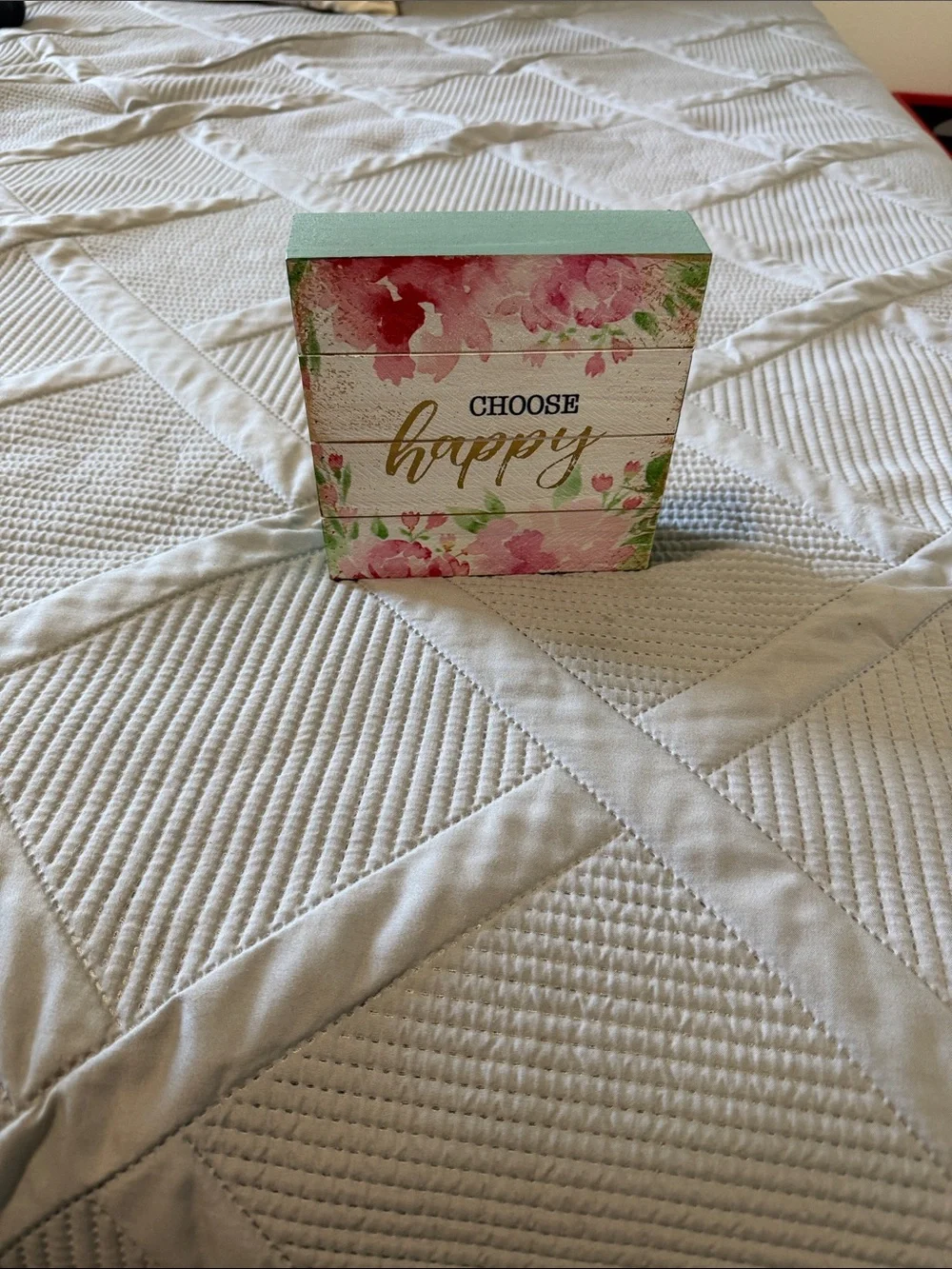 Choose Happy Pink Floral Wooden Decor Sign